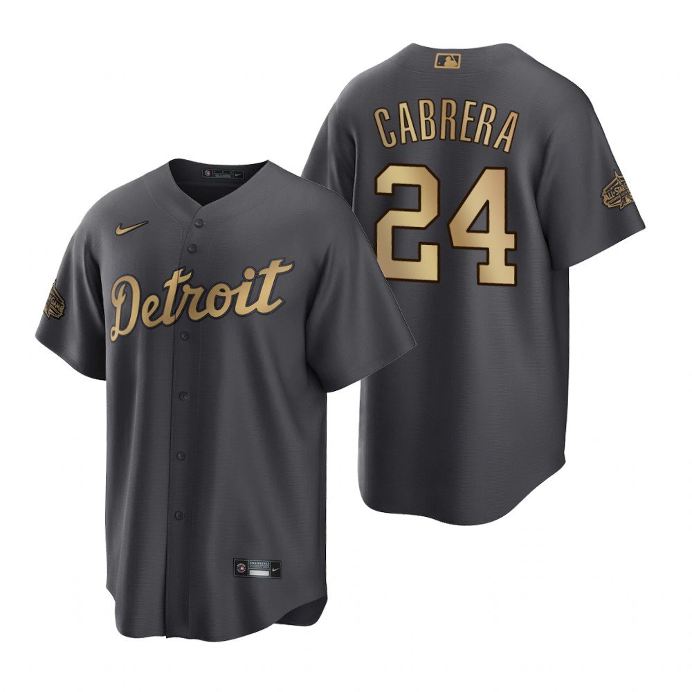 Men's Detroit Tigers #24 Miguel Cabrera 2022 All-star Charcoal Cool Base Stitched Jersey